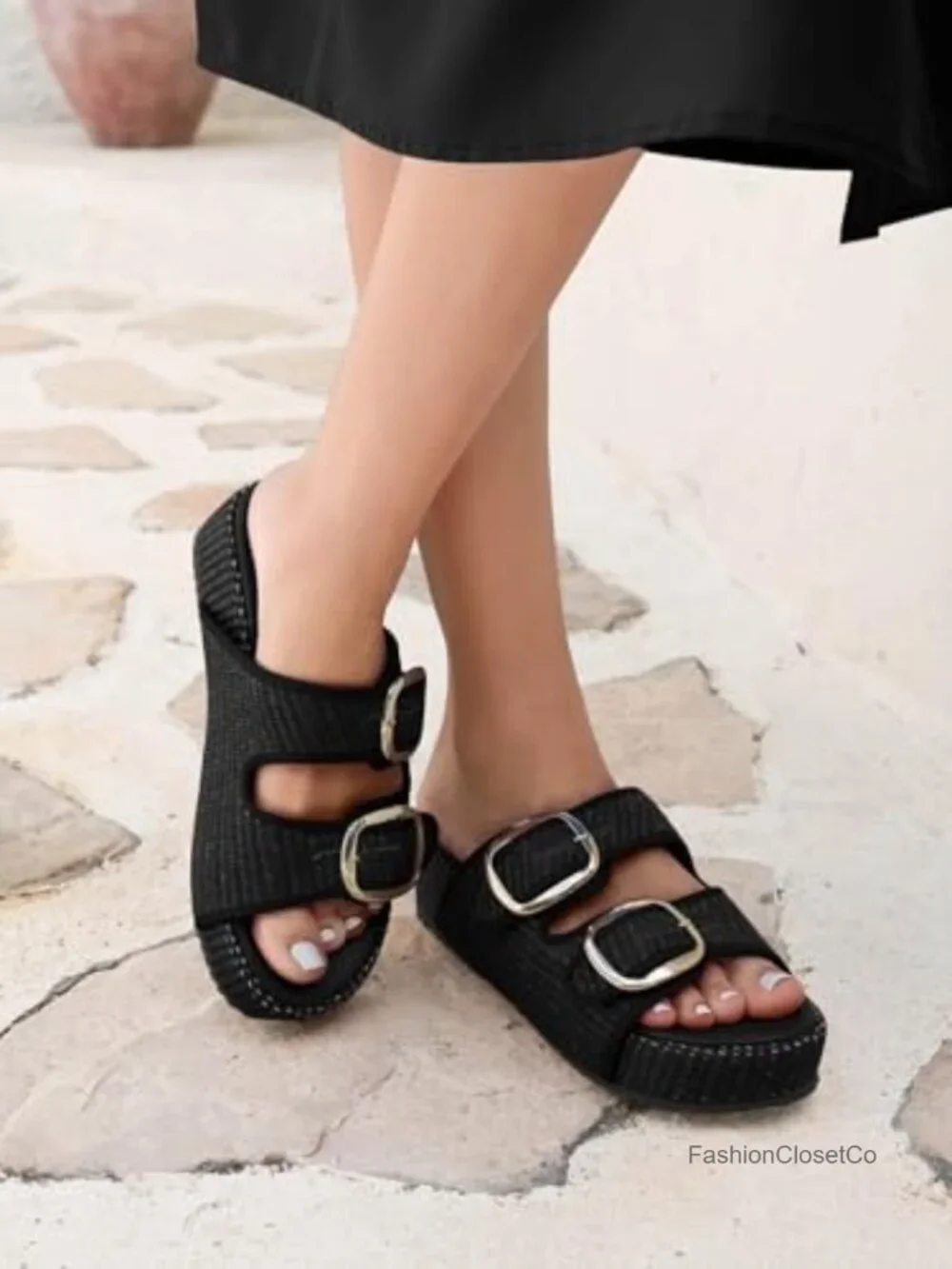 Womens Raffia Platform Sandals Espadrilles Two Band Slide Beach Vacation Shoes